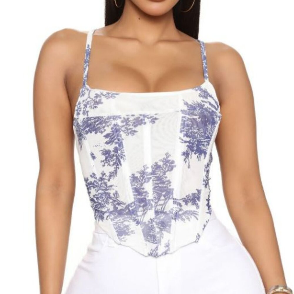 Mesh Corset Top - Blue/combo